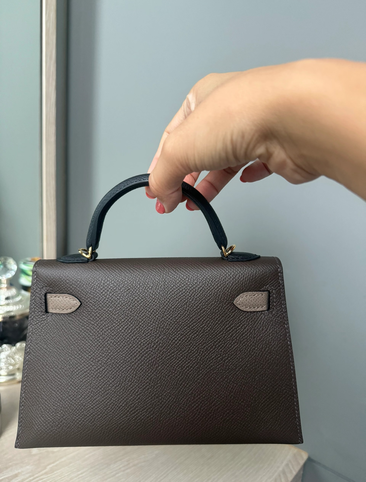 Kelly mini 2 19cm EPSOM ebony gold buckle custom - Artisantouchss