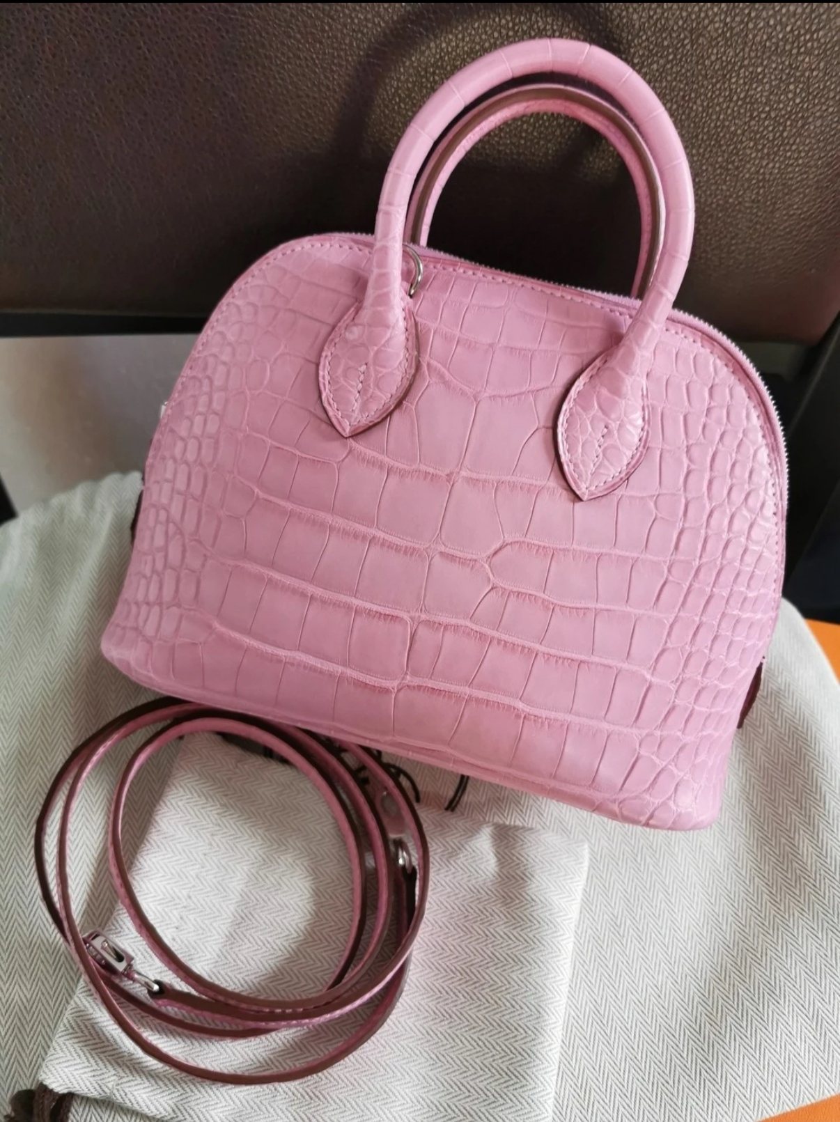 Bolide Mini 18CM Matte crocodile leather cherry blossom pink - Artisantouchss