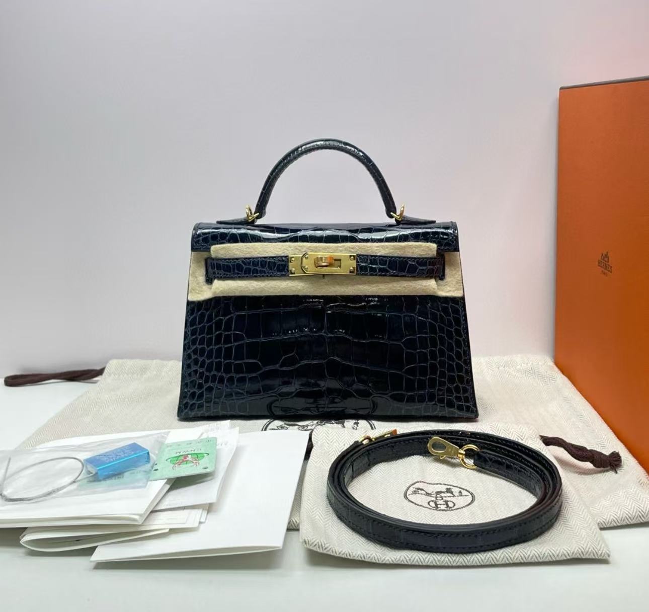 Kelly  Mini 19 American alligator skin crocodile skin - Artisantouchss