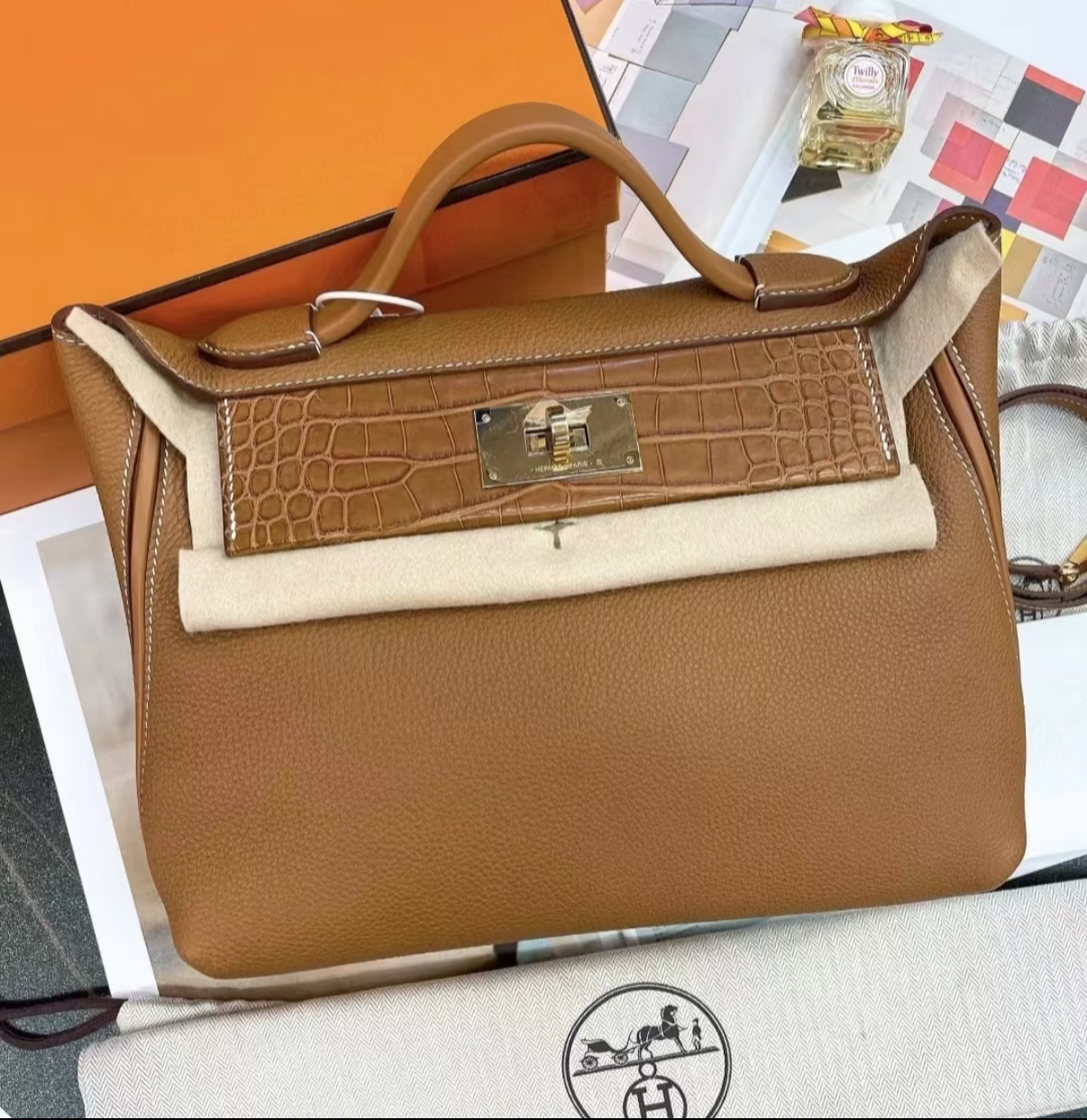 Crocodile leather patchwork cowhide 2424 - Artisantouchss