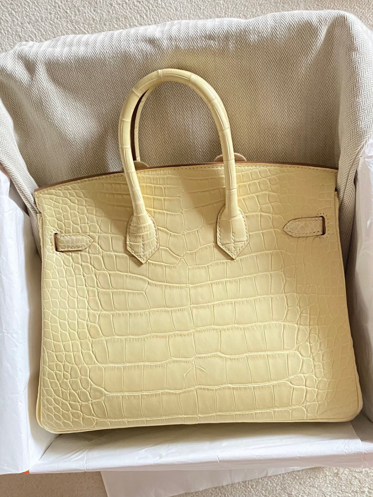 Birkin 25-30 Vanilla Crocodile Leather Custom - Artisantouchss