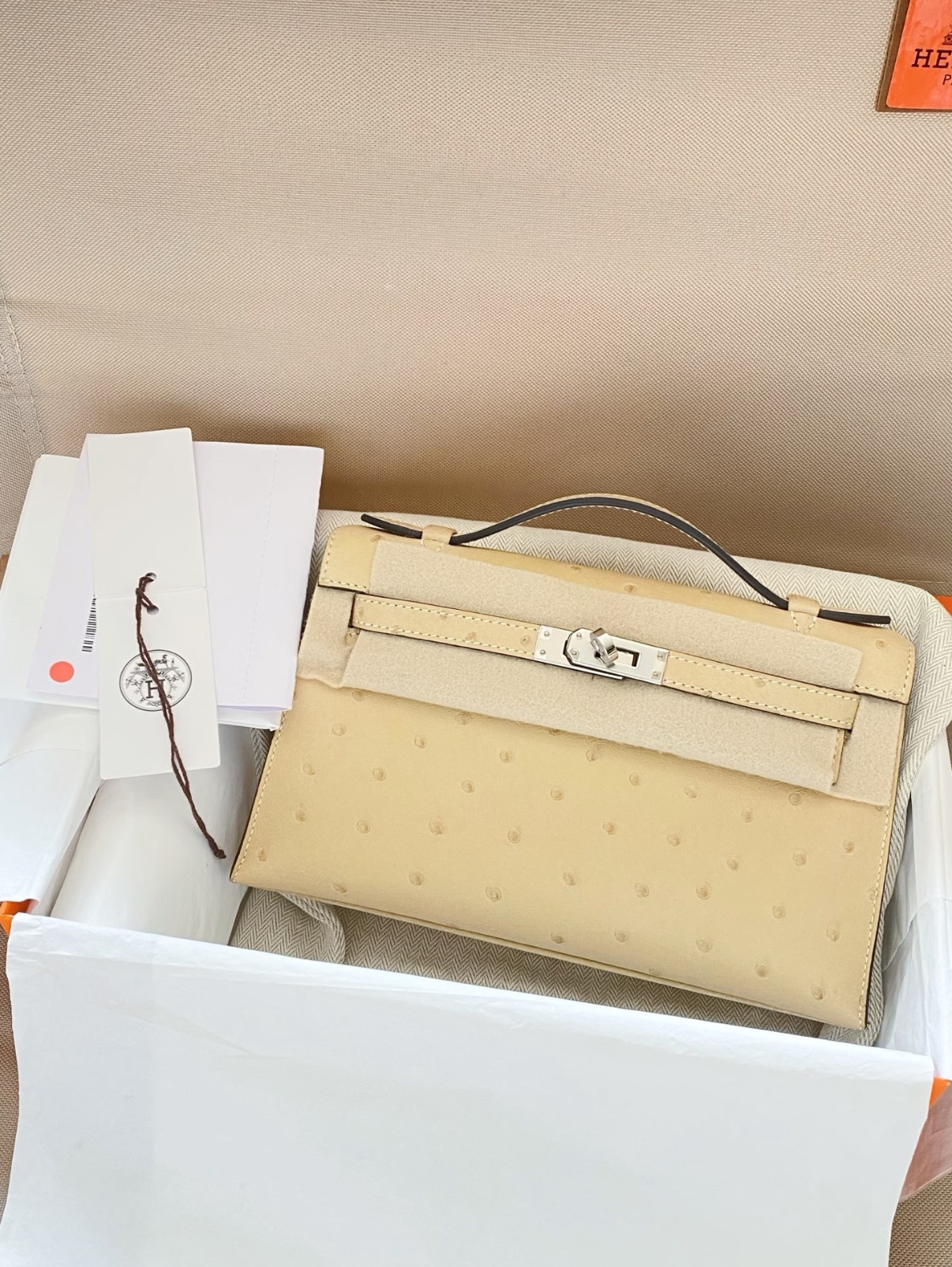 mini Kelly 19cm trench coat gray ostrich leather Customized - Artisantouchss