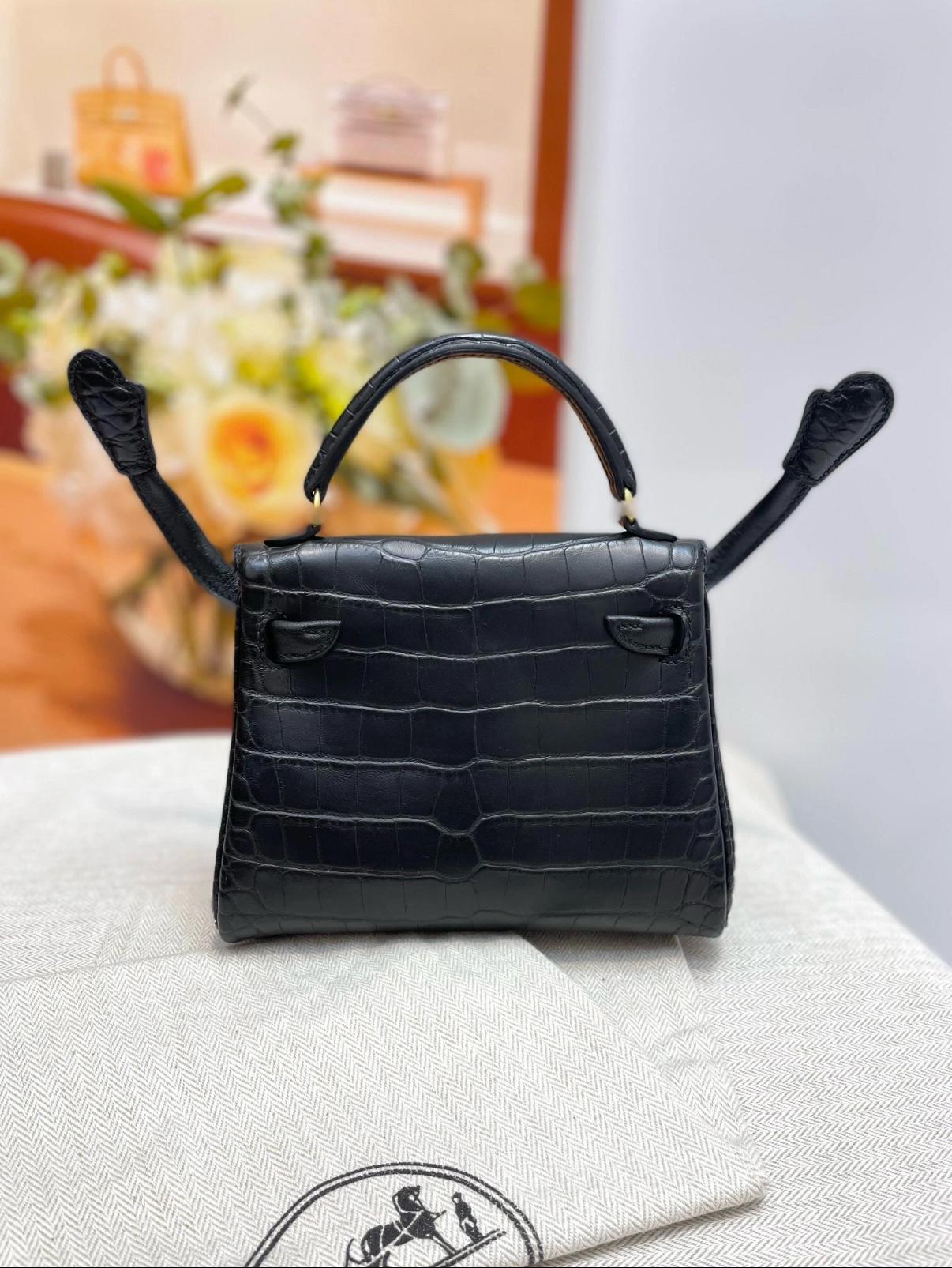 Kellly doll bag Gold buckle crocodile leather custom - Artisantouchss