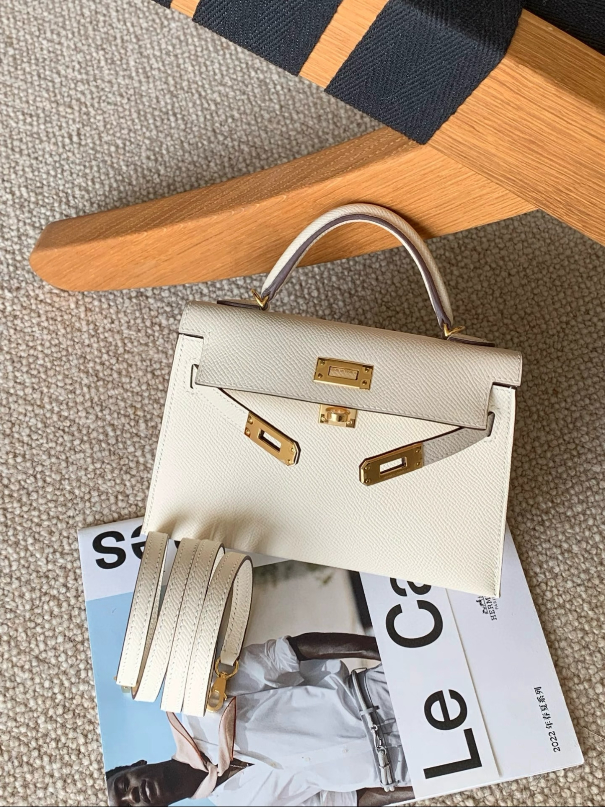 Kelly mini 2 19 crema EPSOM fibbia oro personalizzata - Artisantouchss