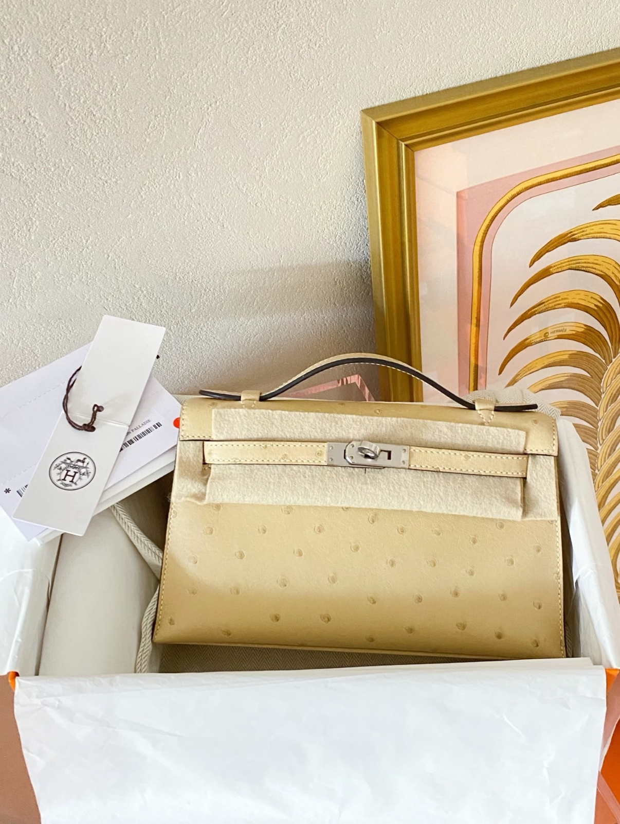 mini Kelly 19cm trench coat gray ostrich leather Customized - Artisantouchss