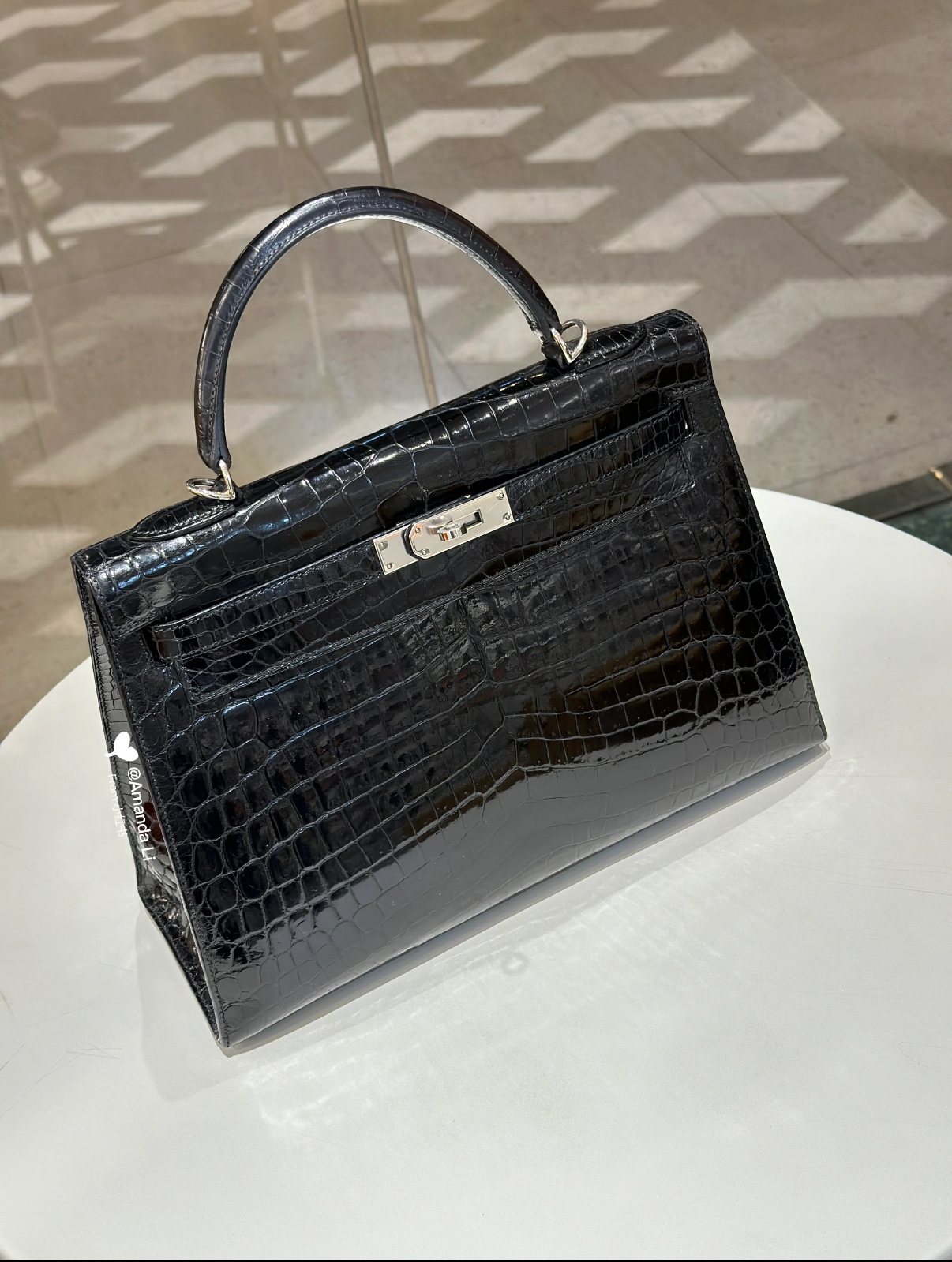 Kelly black, 32 glossy crocodile leather custom - Artisantouchss