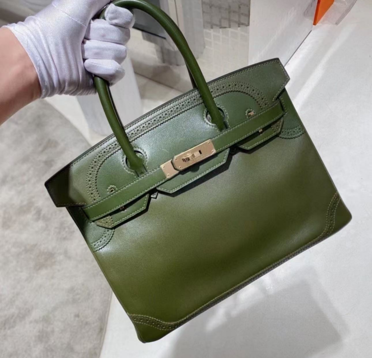 Birkin 25-35 Lace Olive Green Custom - Artisantouchss
