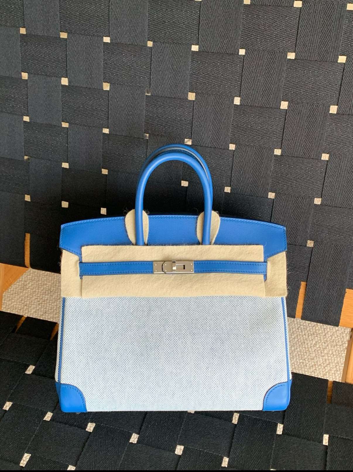 Birkin 25-30 French blue canvas and leather with silver buckle custom - Artisantouchss