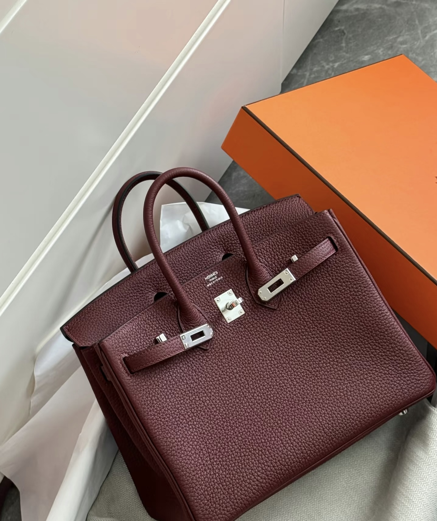 Birkin 25-35 Bordeaux Red TOGO Custom - Artisantouchss