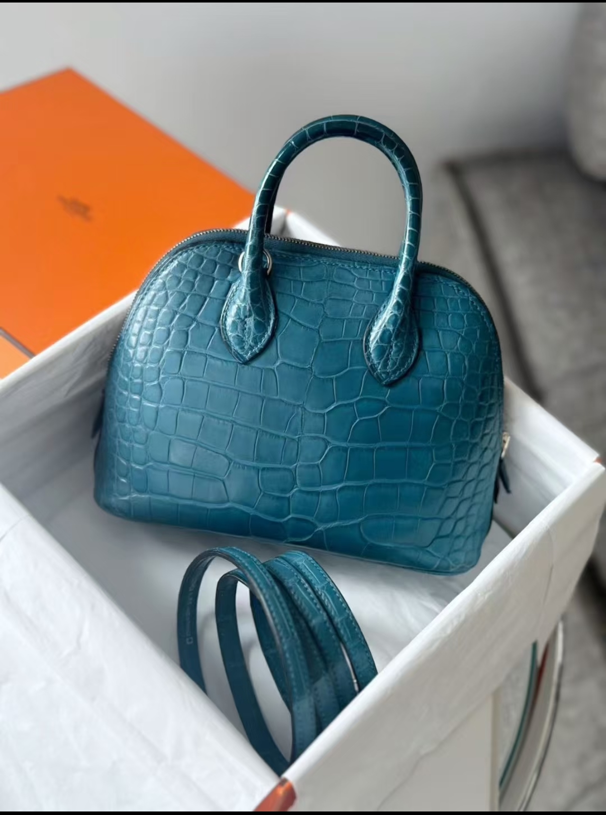 Bolide Mini 18CM Matte crocodile leather Duck Blue - Artisantouchss
