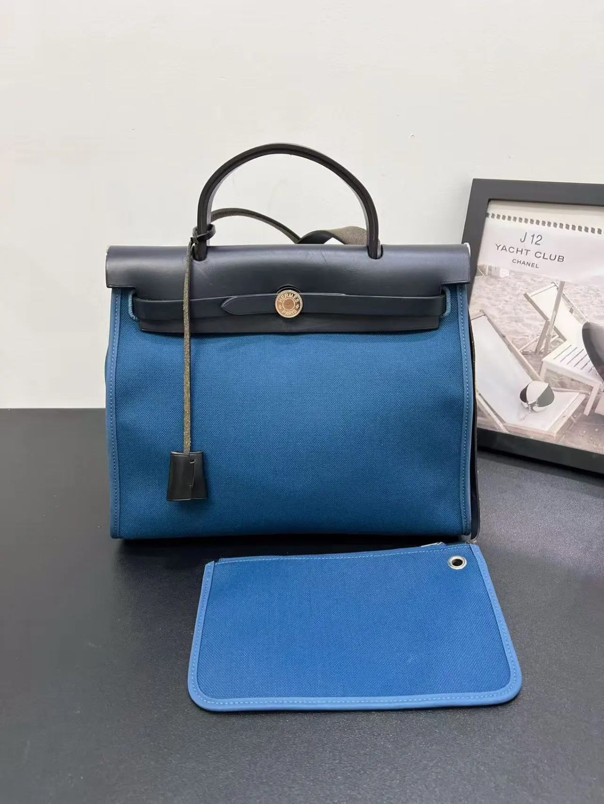 Herbag 31 blue black leather tote bag - Artisantouchss