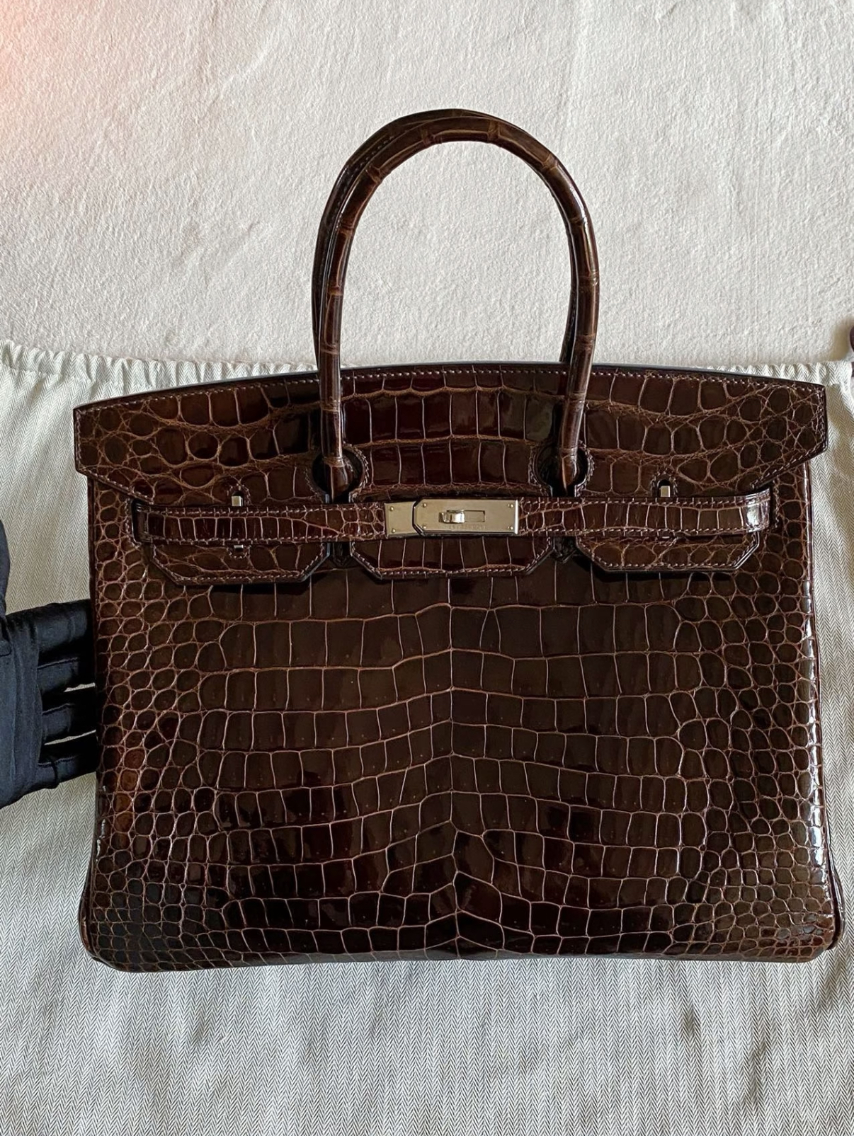 Birkin 25-35 Inverted V Shiny Crocodile Chocolate - Artisantouchss