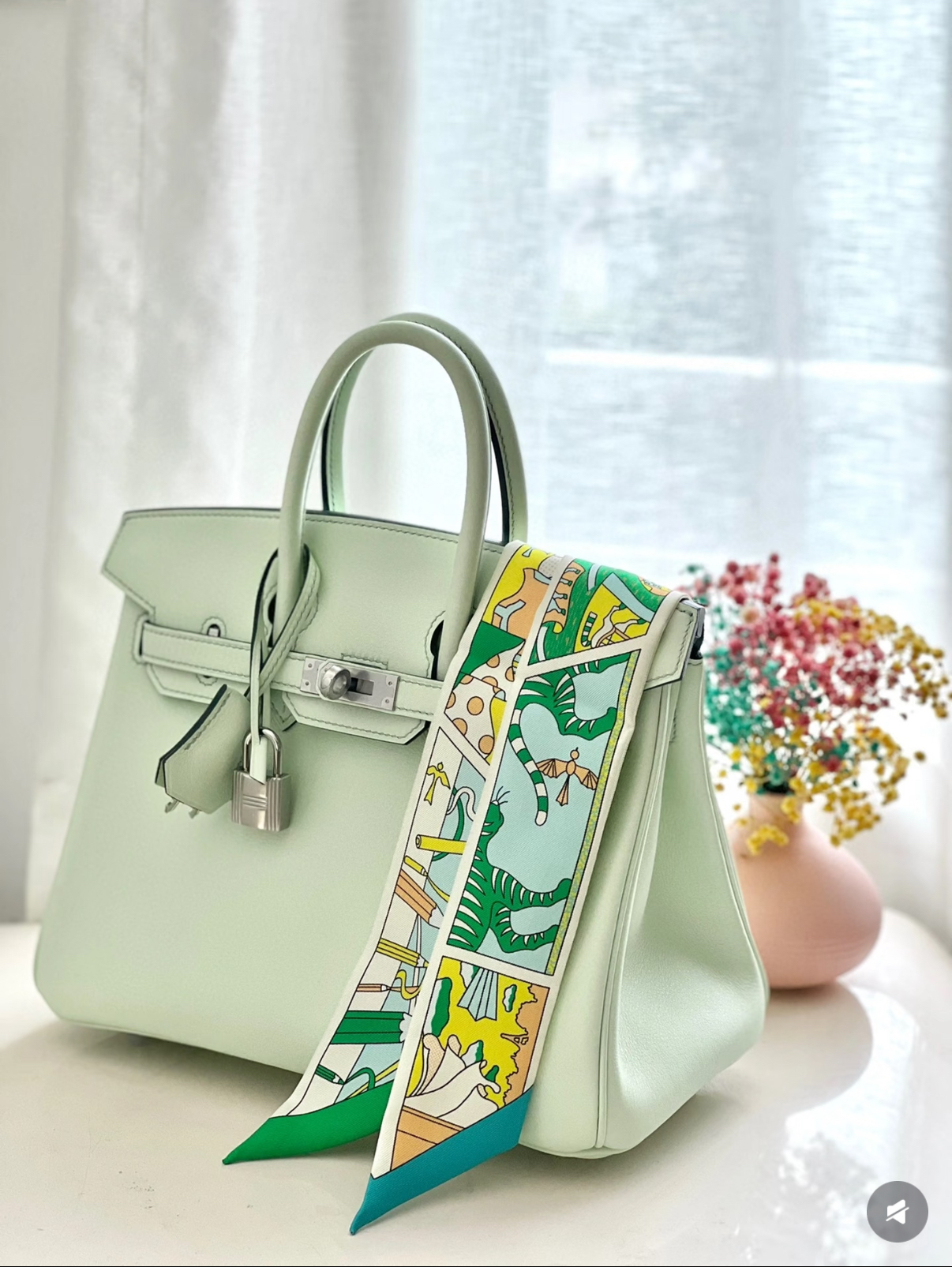 Birkin 25-35 mint green custom - Artisantouchss