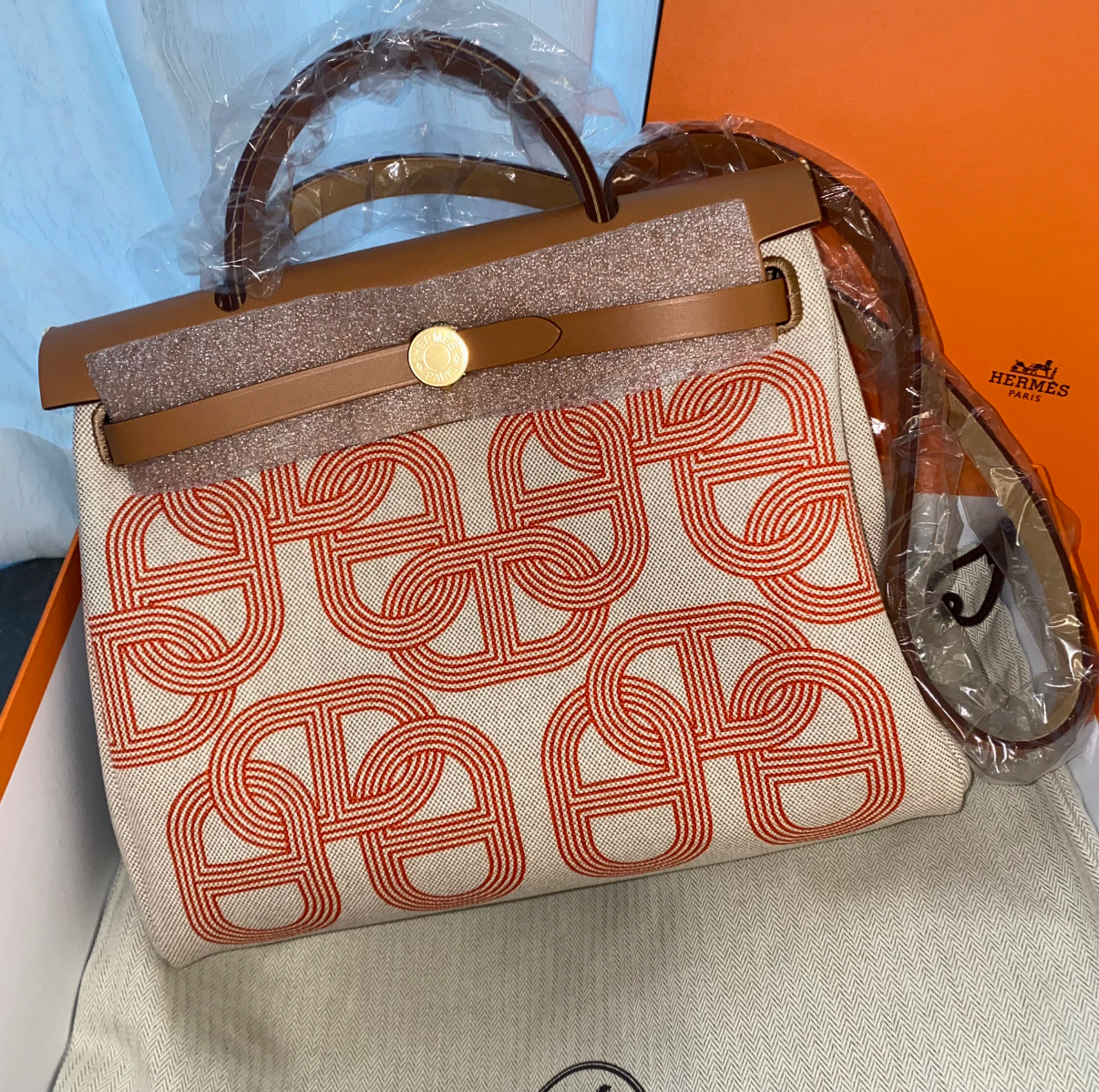 Hermès Herbag 31cm Red white - Artisantouchss