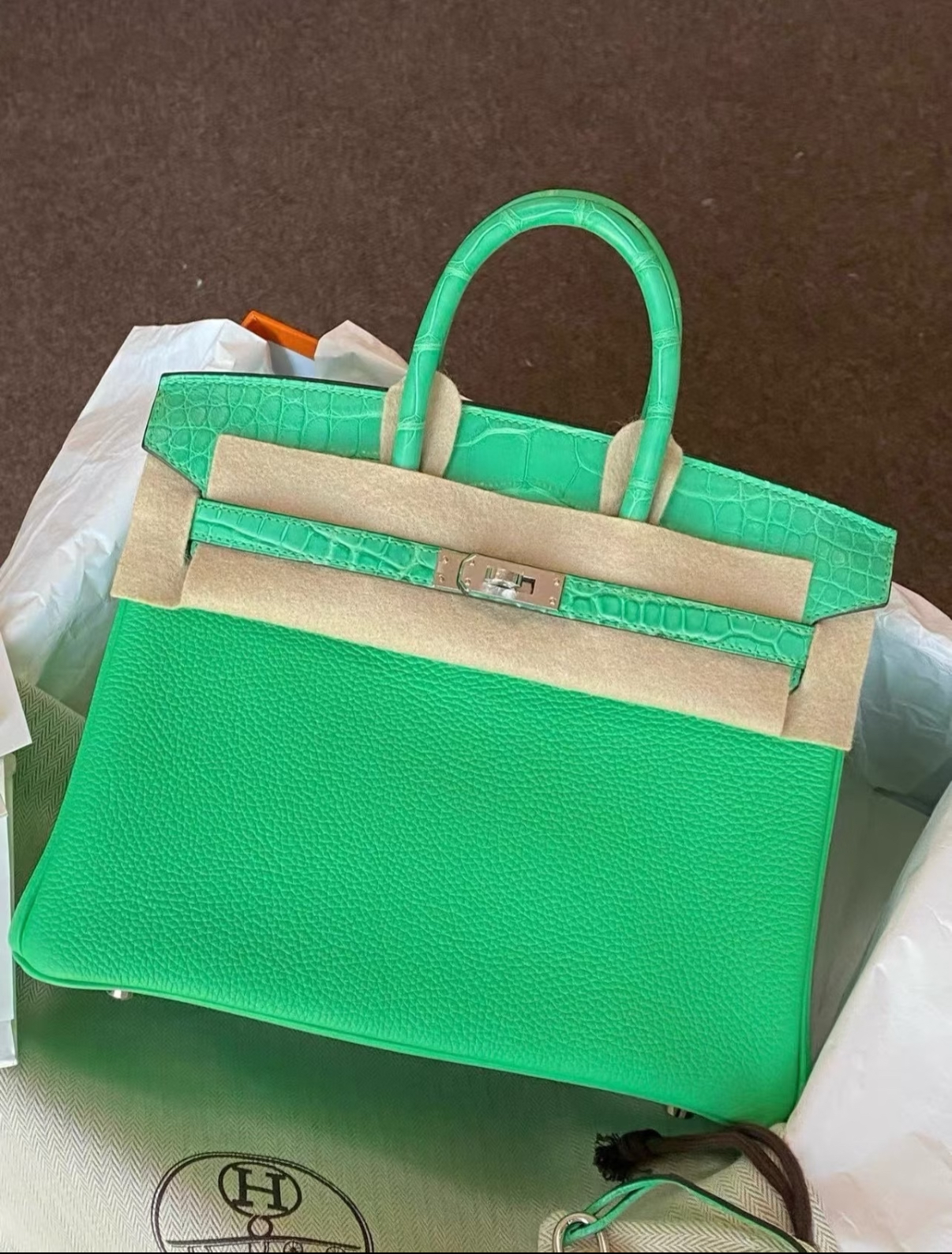 Birkin Vert Comics TOGO Patchwork Crocodile Leather Custom - Artisantouchss