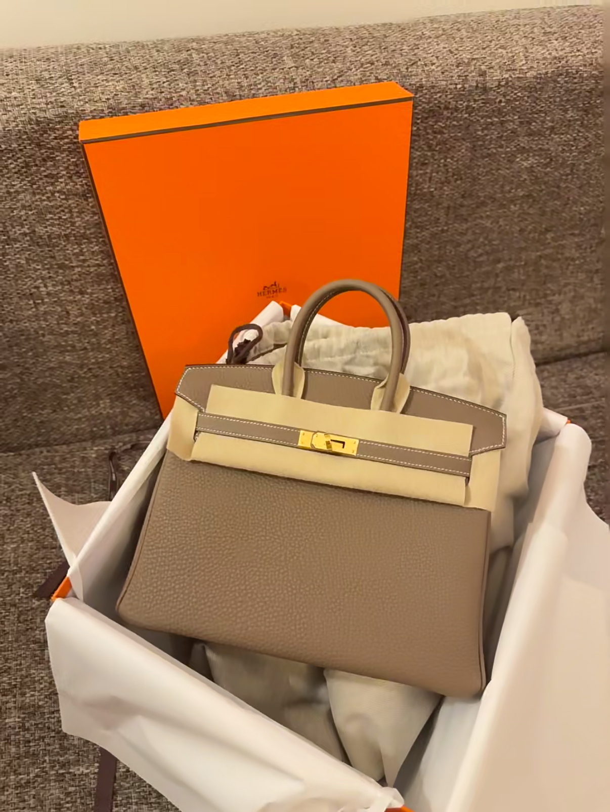 Birkin 25-35 Elephant Gray Gold Buckle Custom - Artisantouchss