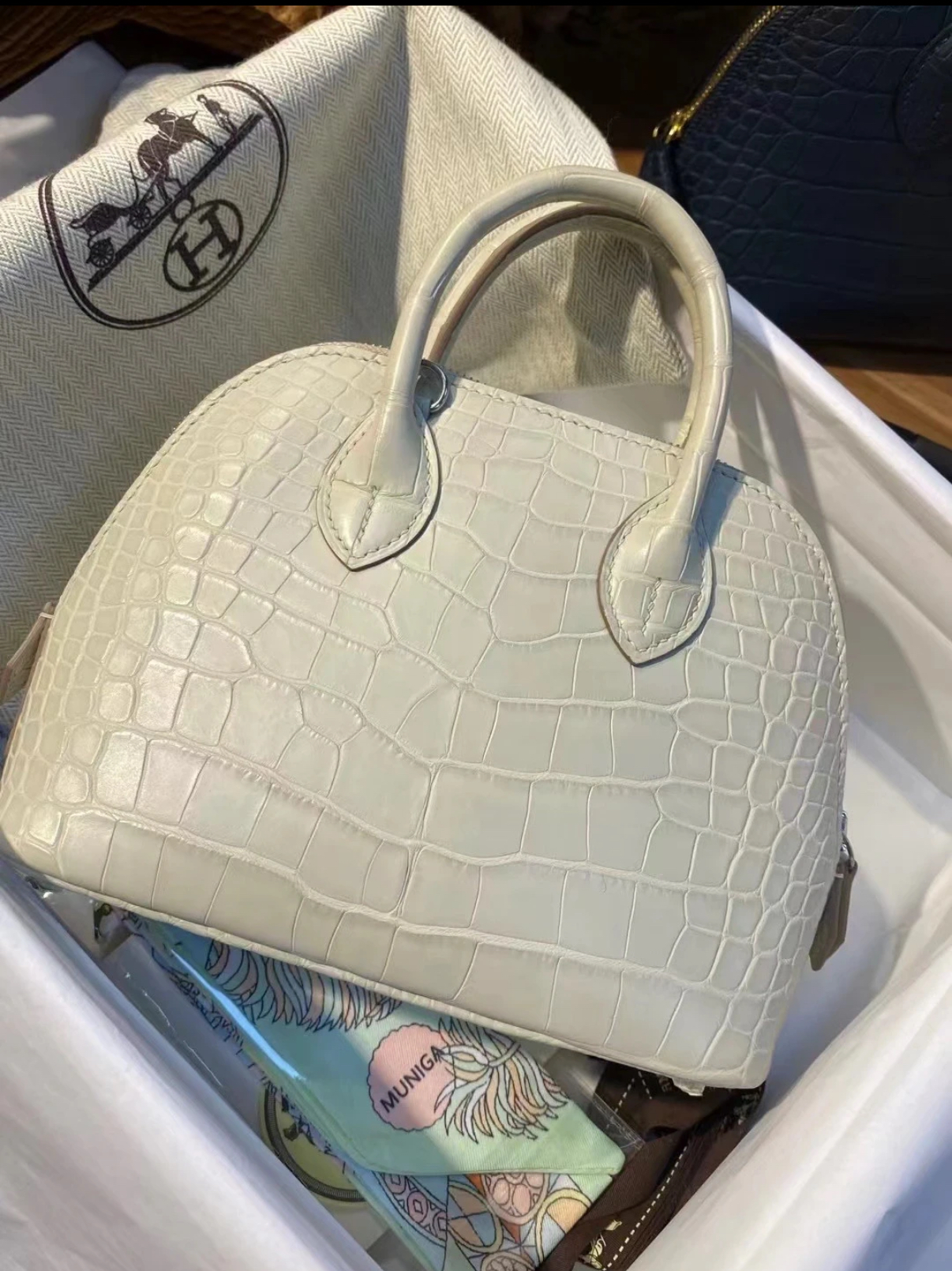 Bolide Mini 18CM Matte crocodile leather White - Artisantouchss