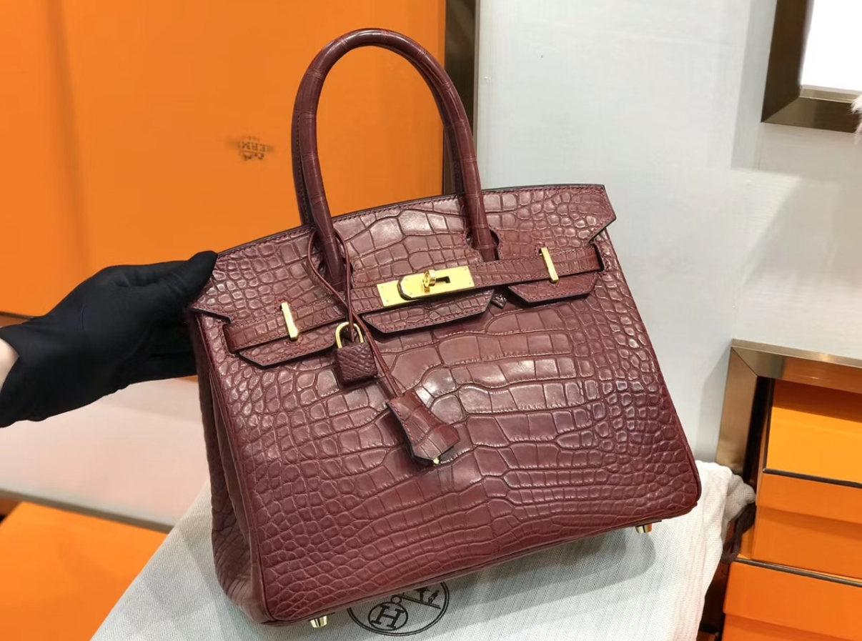 Birkin 25-30 Bordeaux Red Matte Alligator Leather Customization - Artisantouchss