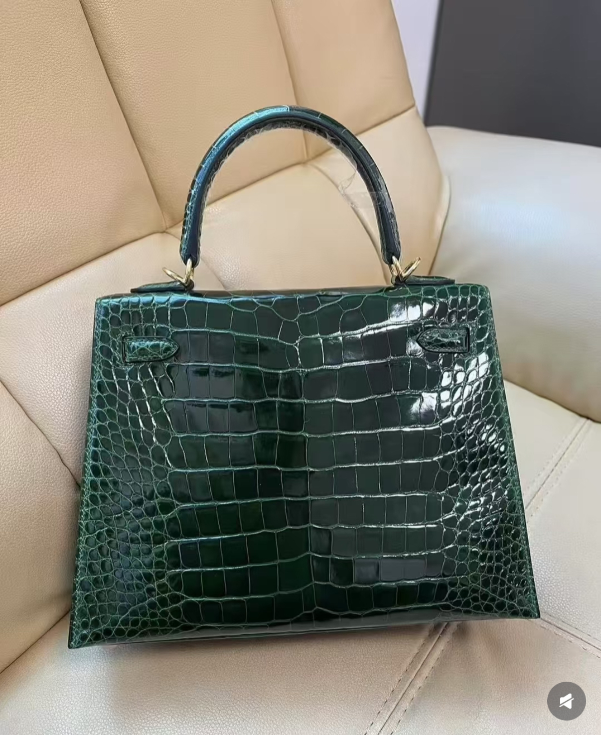 Kelly 25 gold buckle American crocodile shiny emerald green custom - Artisantouchss