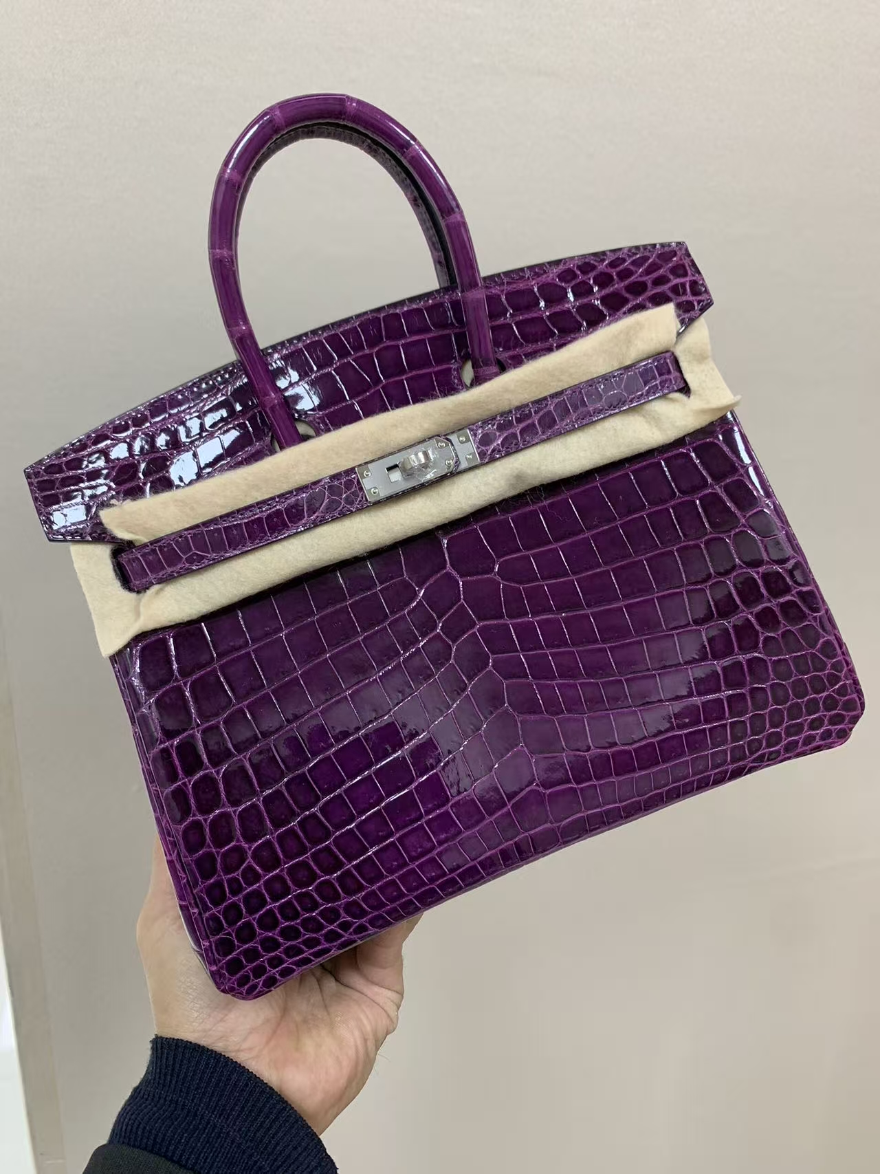 Birkin 25-35 Purple Silver Buckle crocodile leather Custom - Artisantouchss