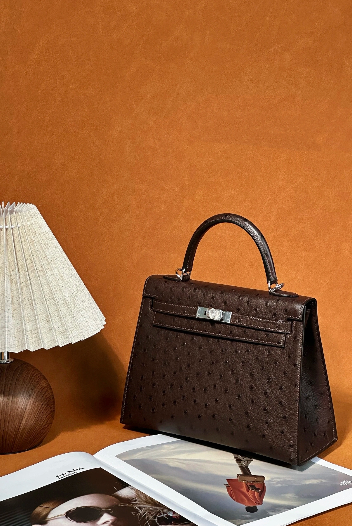 Kelly 28 Ostrich Leather Brown Silver Buckle Custom - Artisantouchss