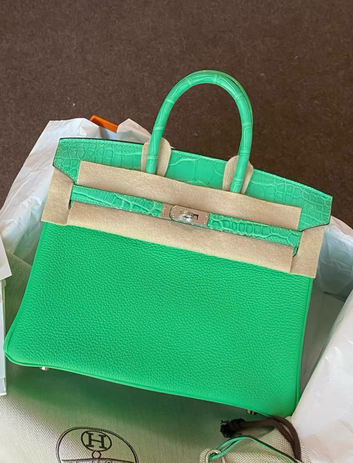 Birkin Vert Comics TOGO Patchwork Crocodile Leather Custom - Artisantouchss