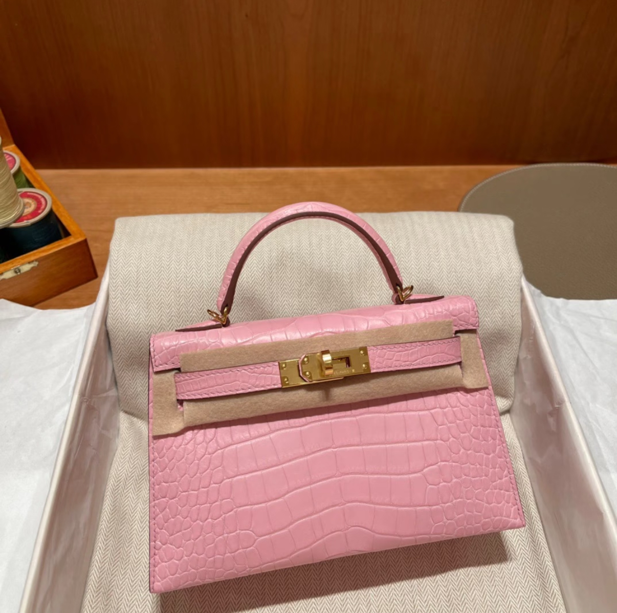 Kell mini 2 light pink Matte crocodile leather custom - Artisantouchss