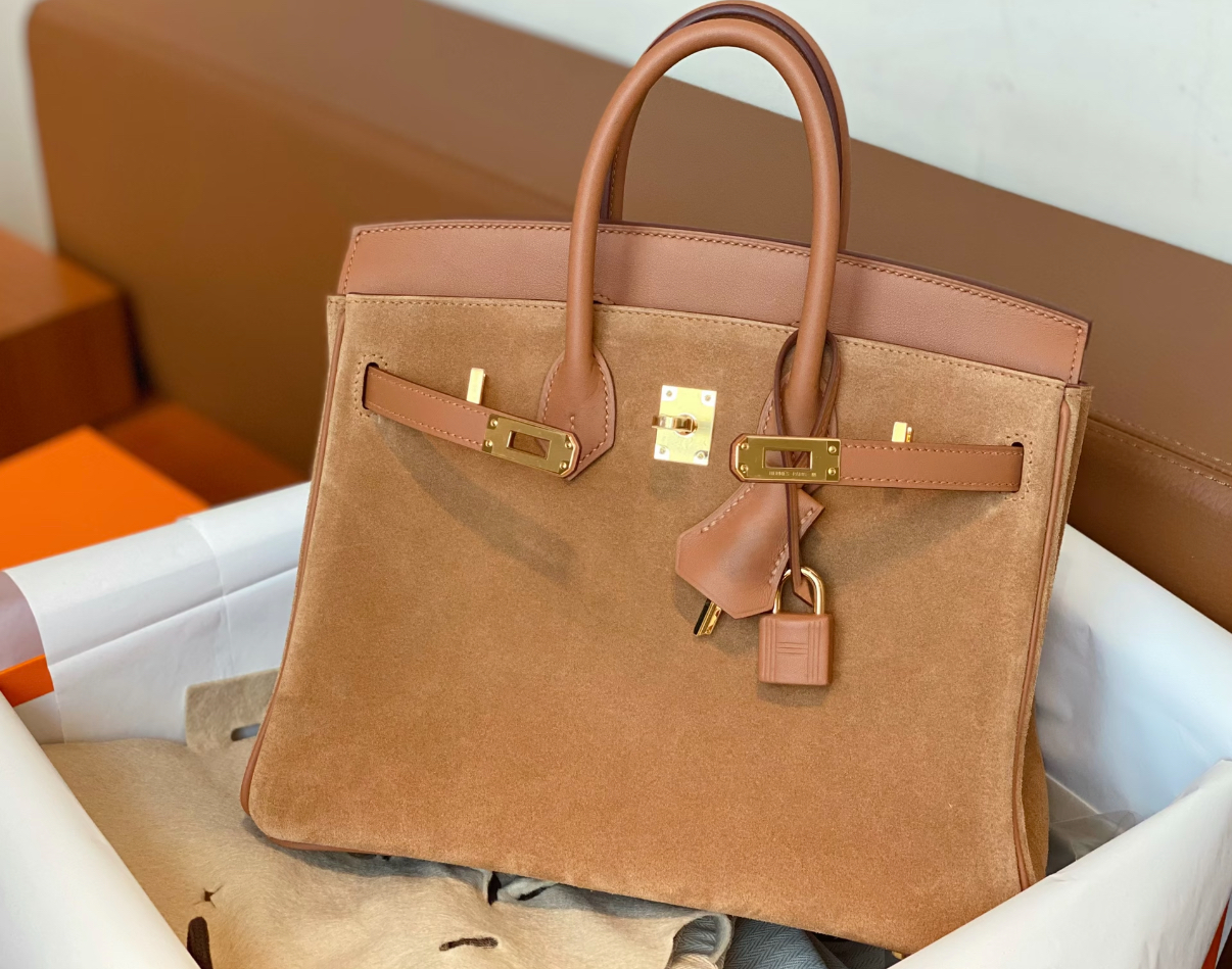 Birkin 25-35  brown suede leather custom - Artisantouchss