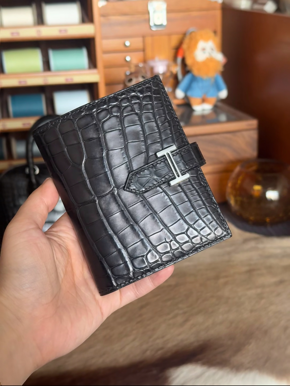 Mini Bearn card holder matte crocodile leather - Artisantouchss