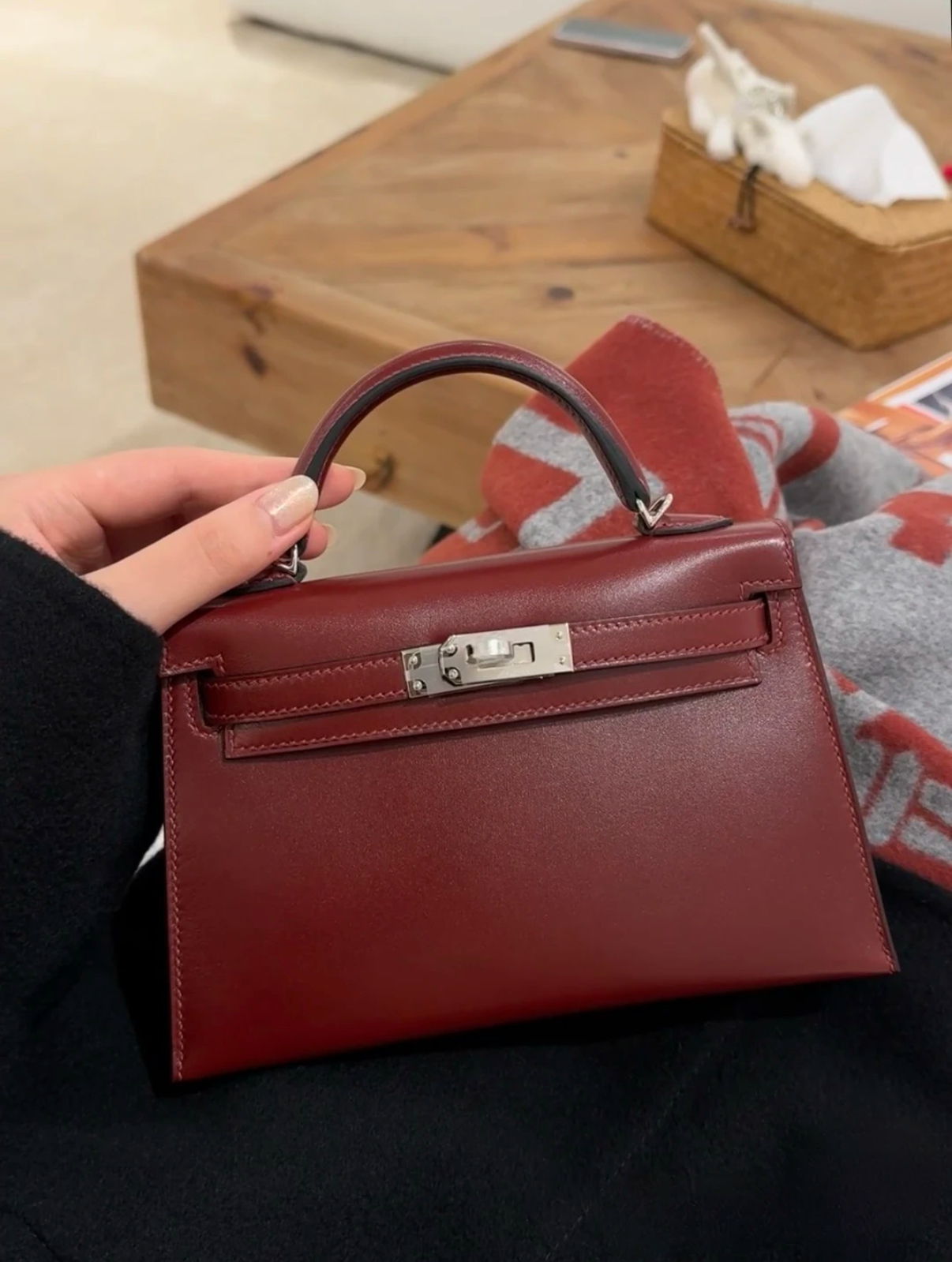 Kelly mini 2 19cm Bordeaux wine red custom - Artisantouchss