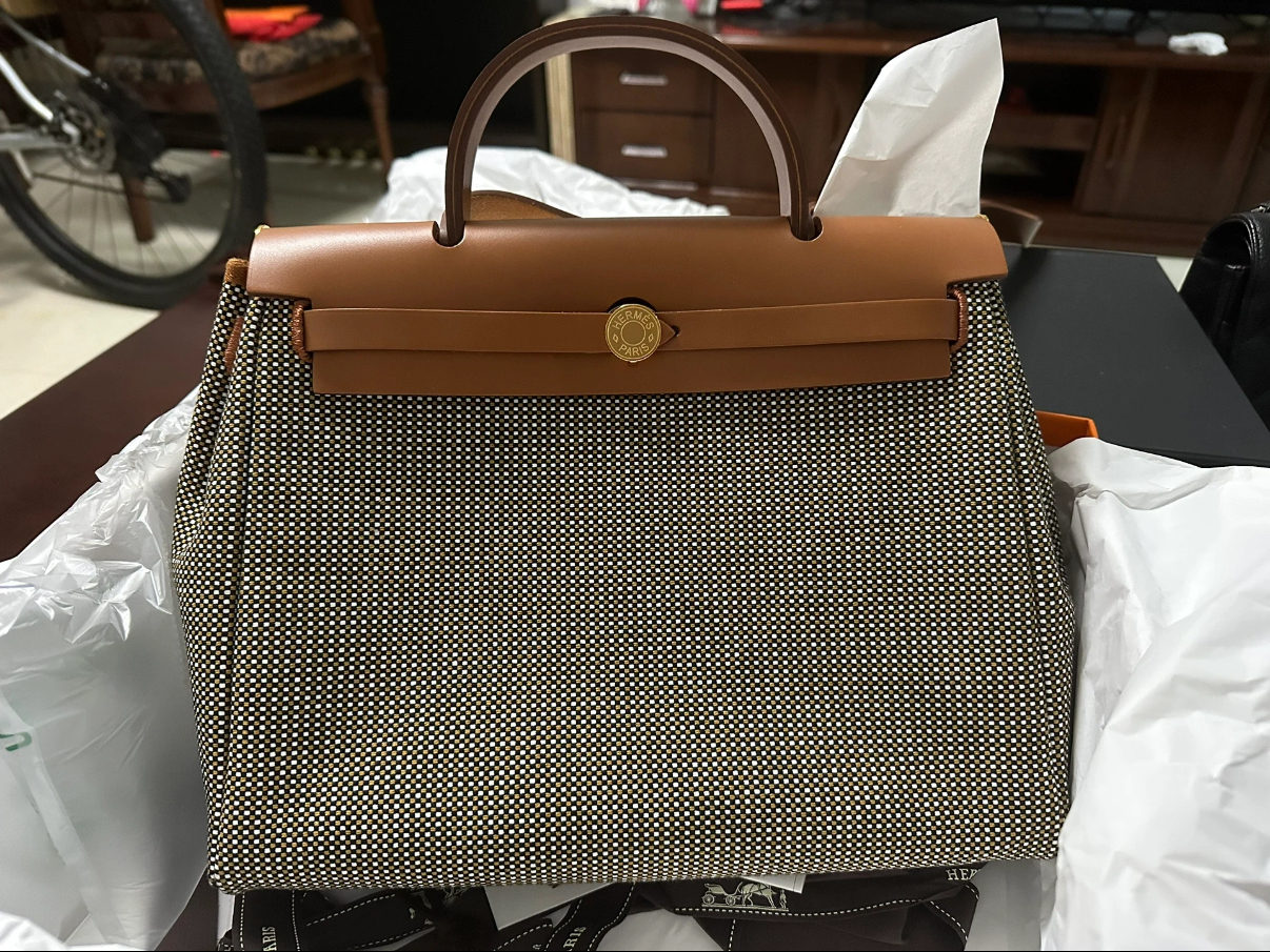 Hermès Herbag 31cm gray plaid - Artisantouchss
