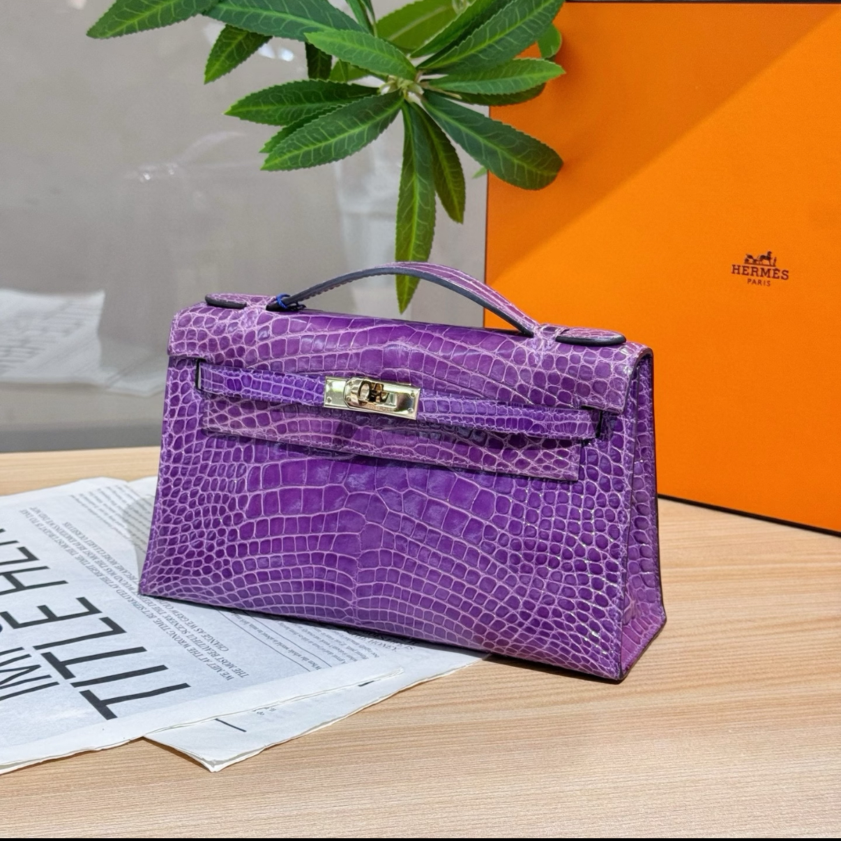 mini Kelly 1 generation purple shiny crocodile leather with gold buckle - Artisantouchss