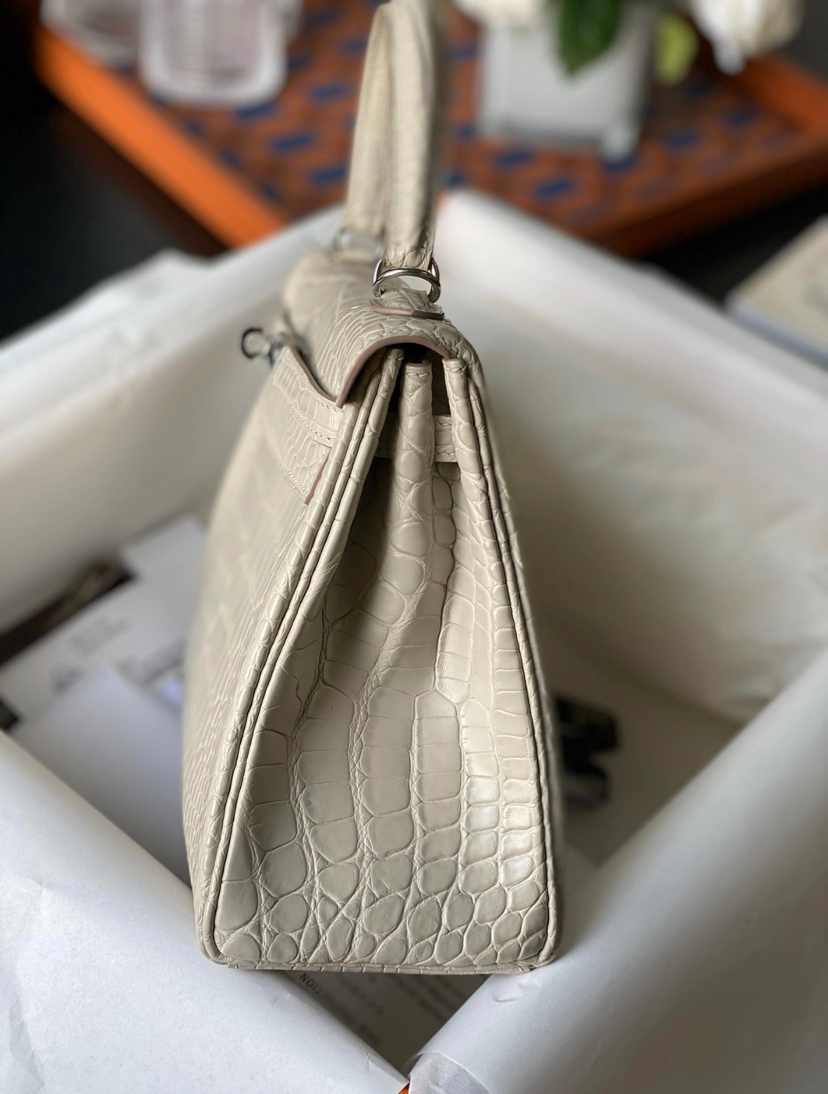 Kelly 25-28 Glacier White Matte Crocodile Leather Custom - Artisantouchss