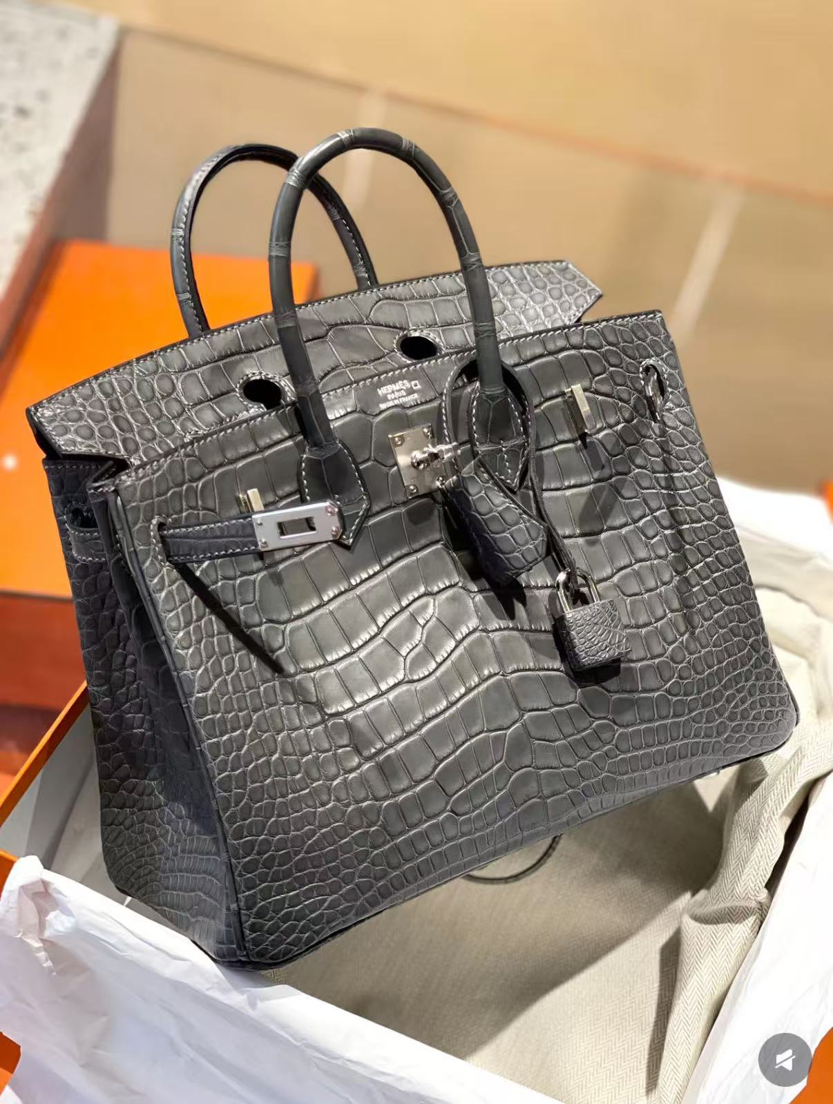 Birkin 25-30 Black Matte Crocodile Leather Custom - Artisantouchss