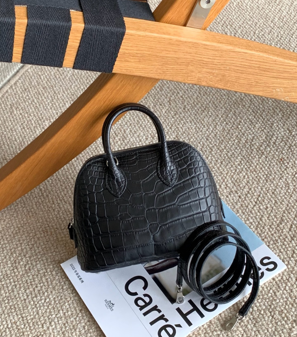 Bolide Mini 18CM Matte crocodile leather Black - Artisantouchss