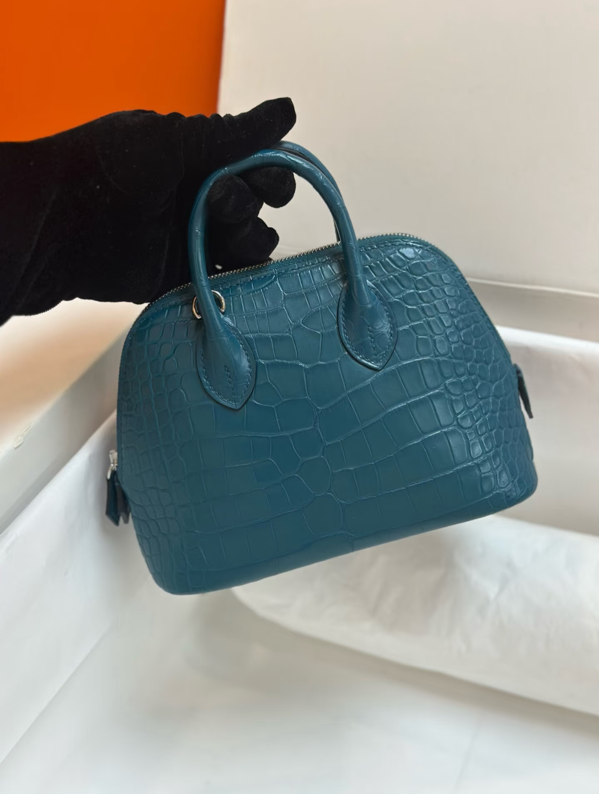 Bolide Mini 18CM Matte crocodile leather Duck Blue - Artisantouchss