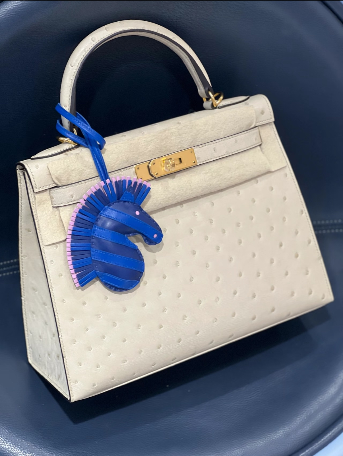 Kelly 25-28 Beige Ostrich Leather Gold Buckle Custom - Artisantouchss