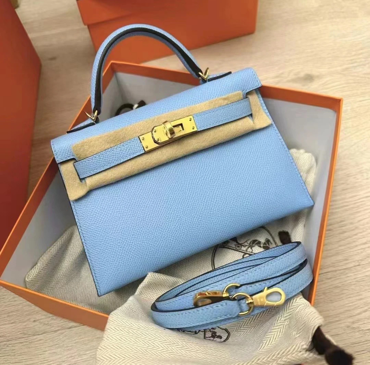 Kelly mini 2 Candy Blue Epsom Leather Custom - Artisantouchss