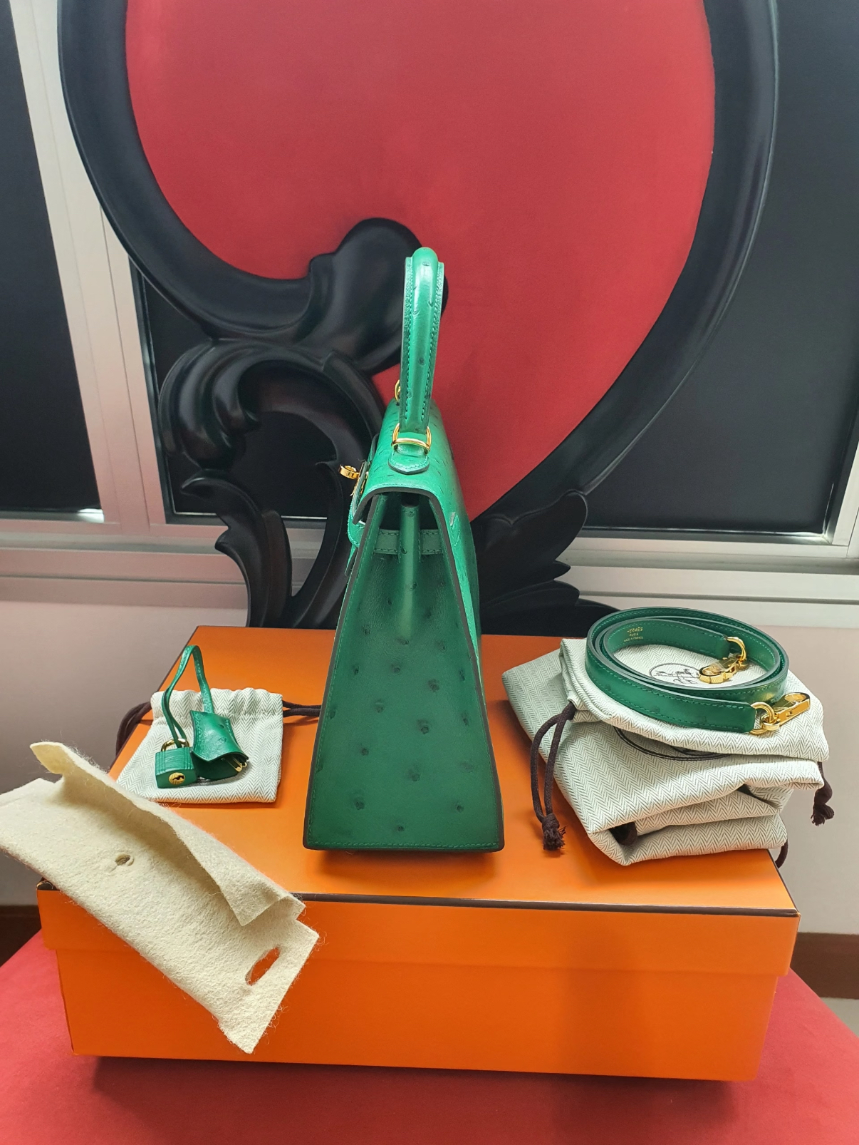 Kelly Sellier 25-28 Ostrich Leather Velvet Green Custom - Artisantouchss