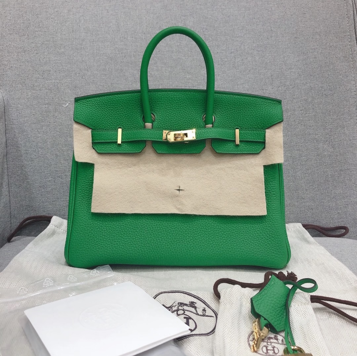 Birkin 25-35 Bamboo Green Gold Buckle Custom - Artisantouchss