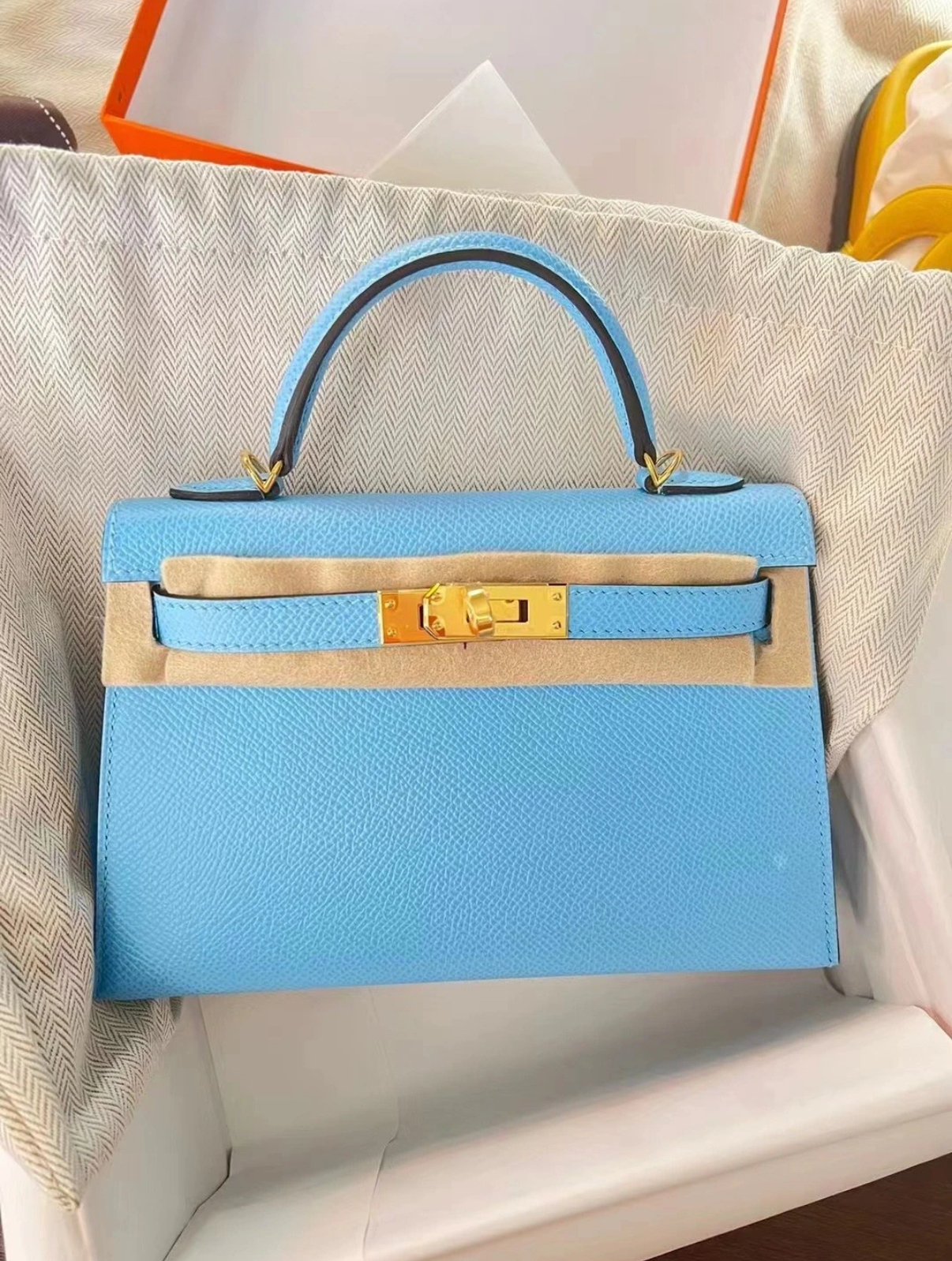 Kelly mini 2 Candy Blue Epsom Leather Custom - Artisantouchss