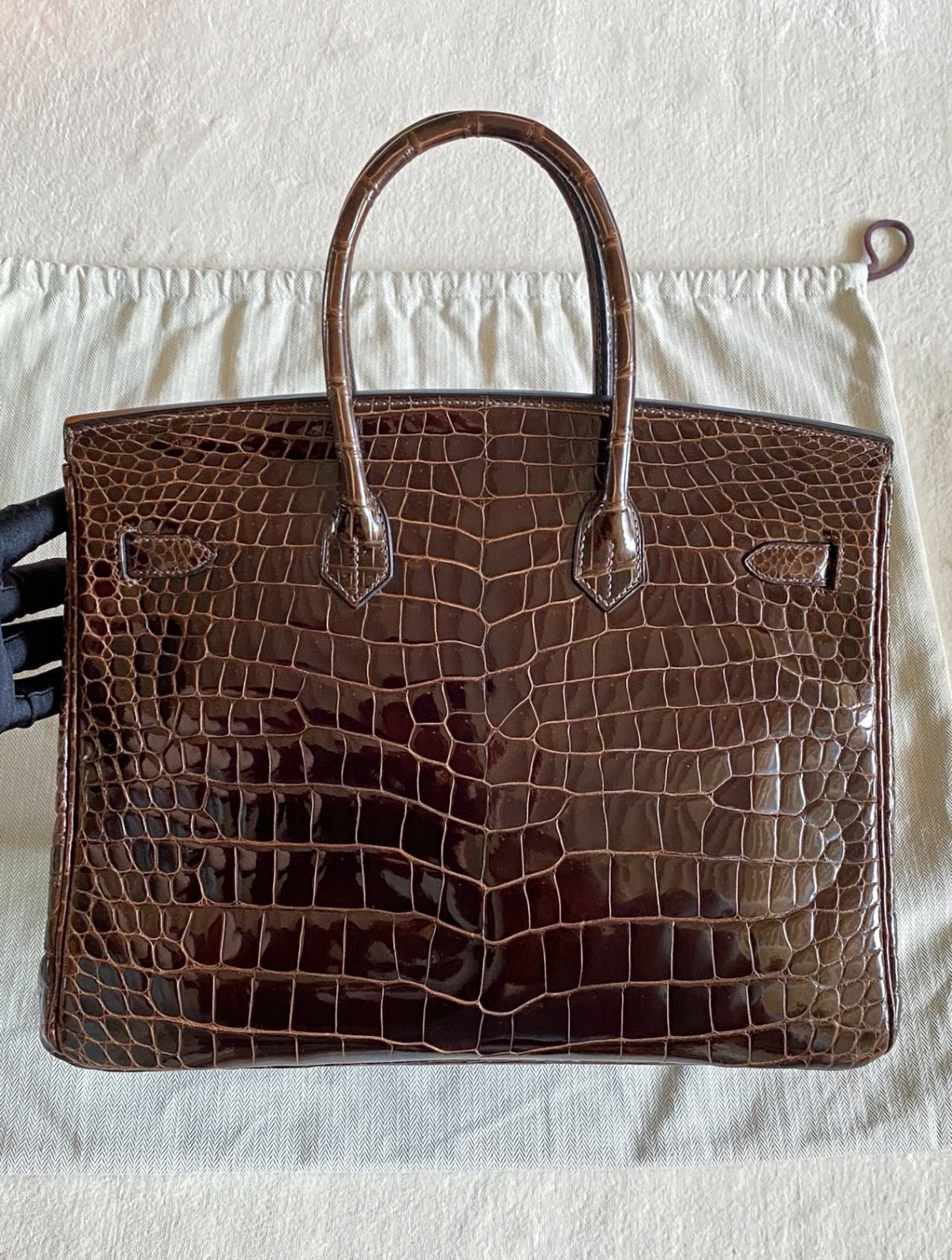 Birkin 25-35 Inverted V Shiny Crocodile Chocolate - Artisantouchss
