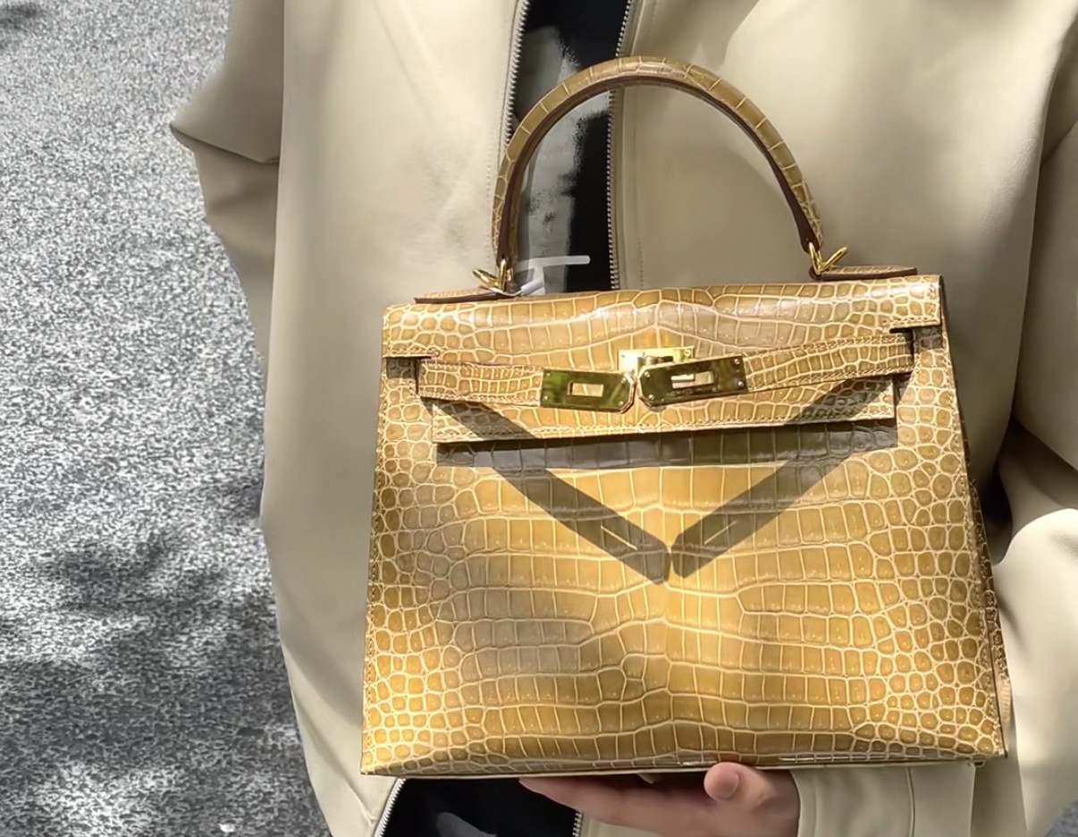 Kelly Dust-colored Glossy Crocodile Leather Custom - Artisantouchss