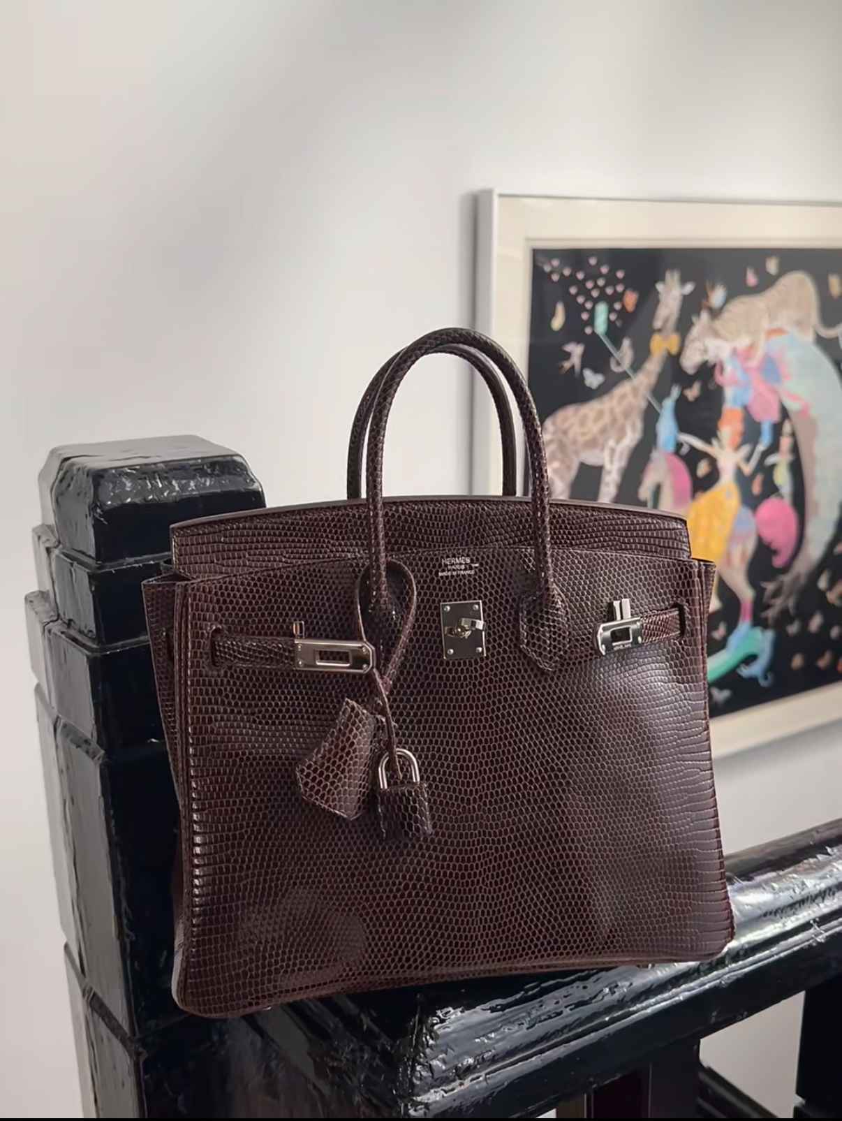 Birkin 25-35 brown lizard leather custom - Artisantouchss