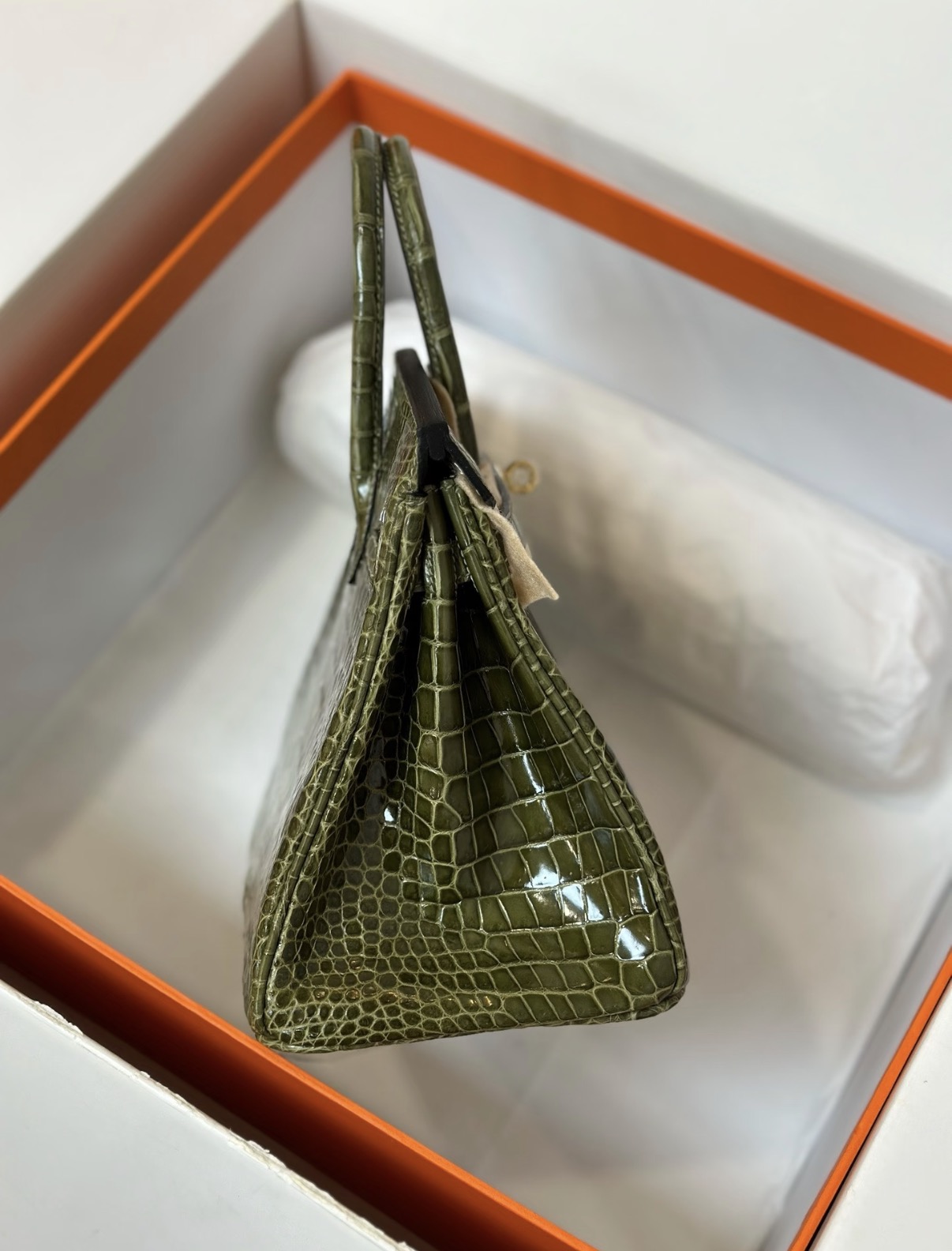 Birkin 25-35 olive green crocodile leather Custom - Artisantouchss