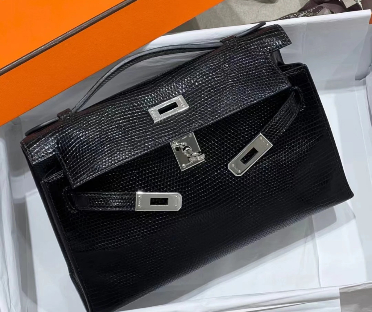 Kelly Mini 1 black lizard leather custom - Artisantouchss