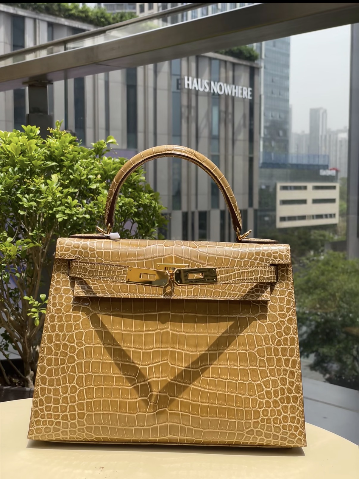 Kelly Dust-colored Glossy Crocodile Leather Custom - Artisantouchss