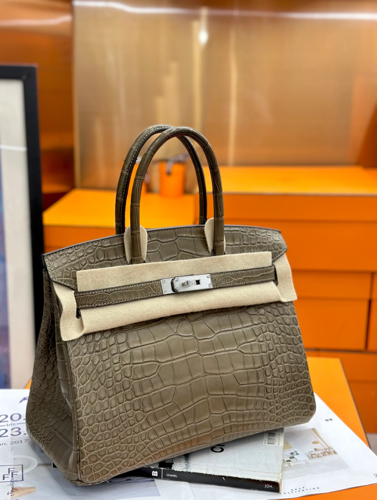 Birkin 25-35 Custom Elephant Grey Crocodile Leather - Artisantouchss