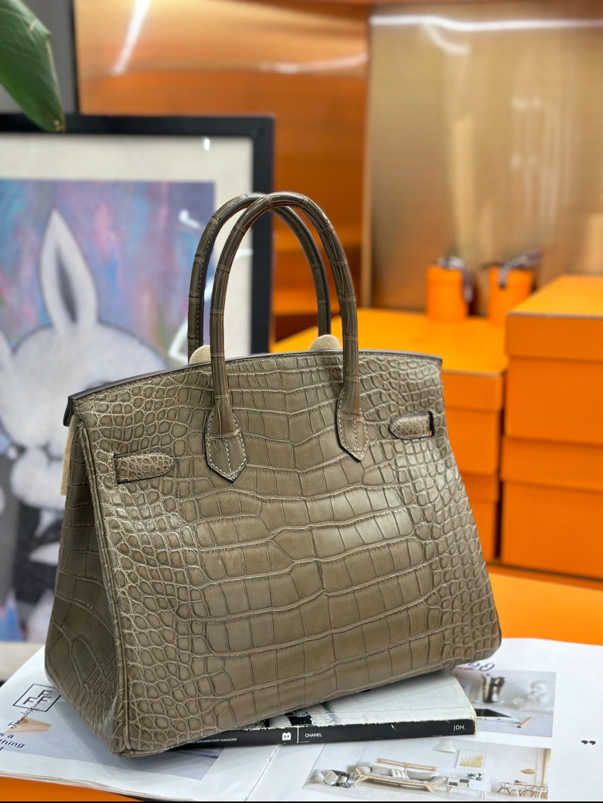 Birkin 25-35 Custom Elephant Grey Crocodile Leather - Artisantouchss