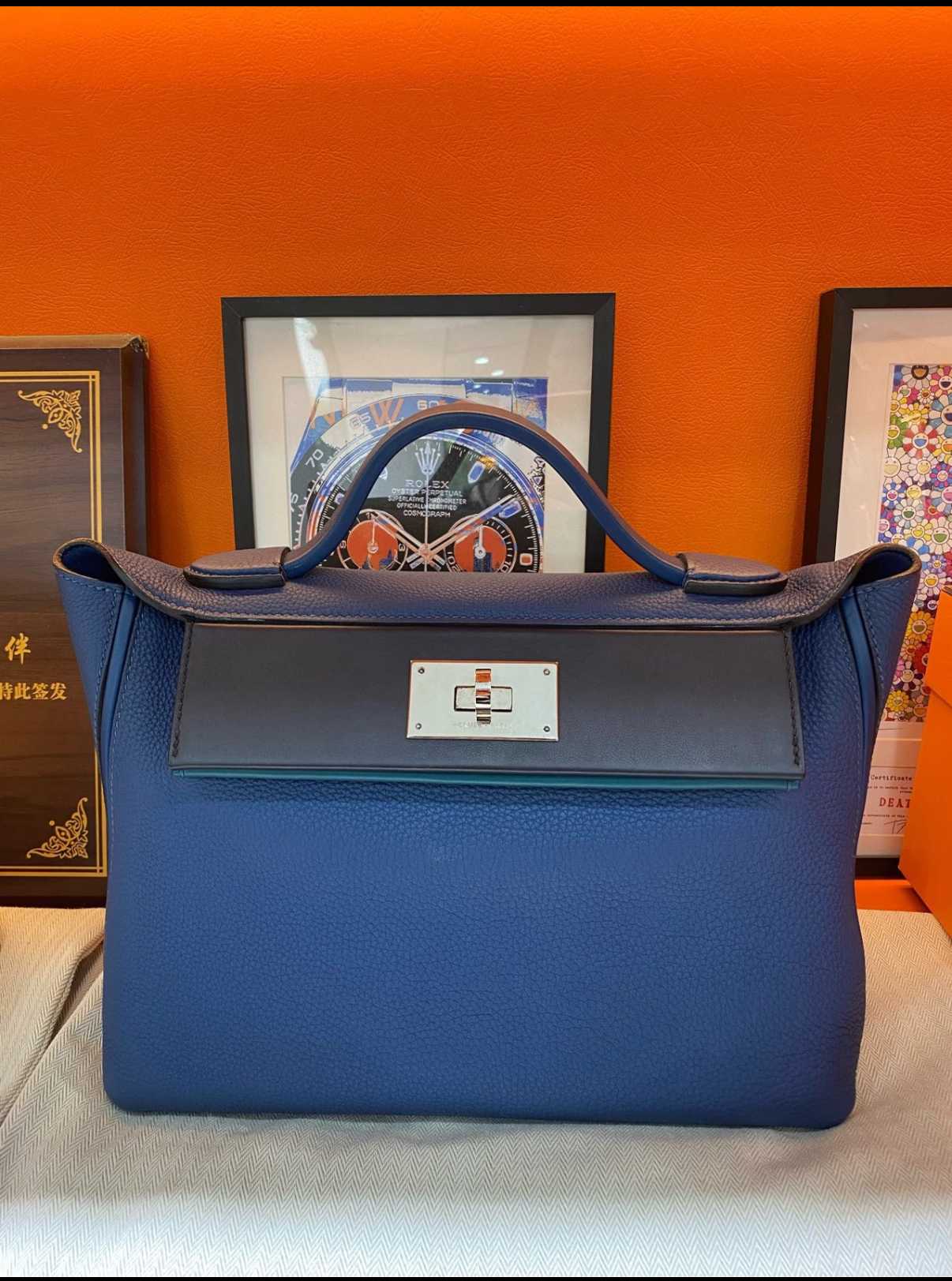 patchwork cowhide 2424 Blue silver buckle - Artisantouchss